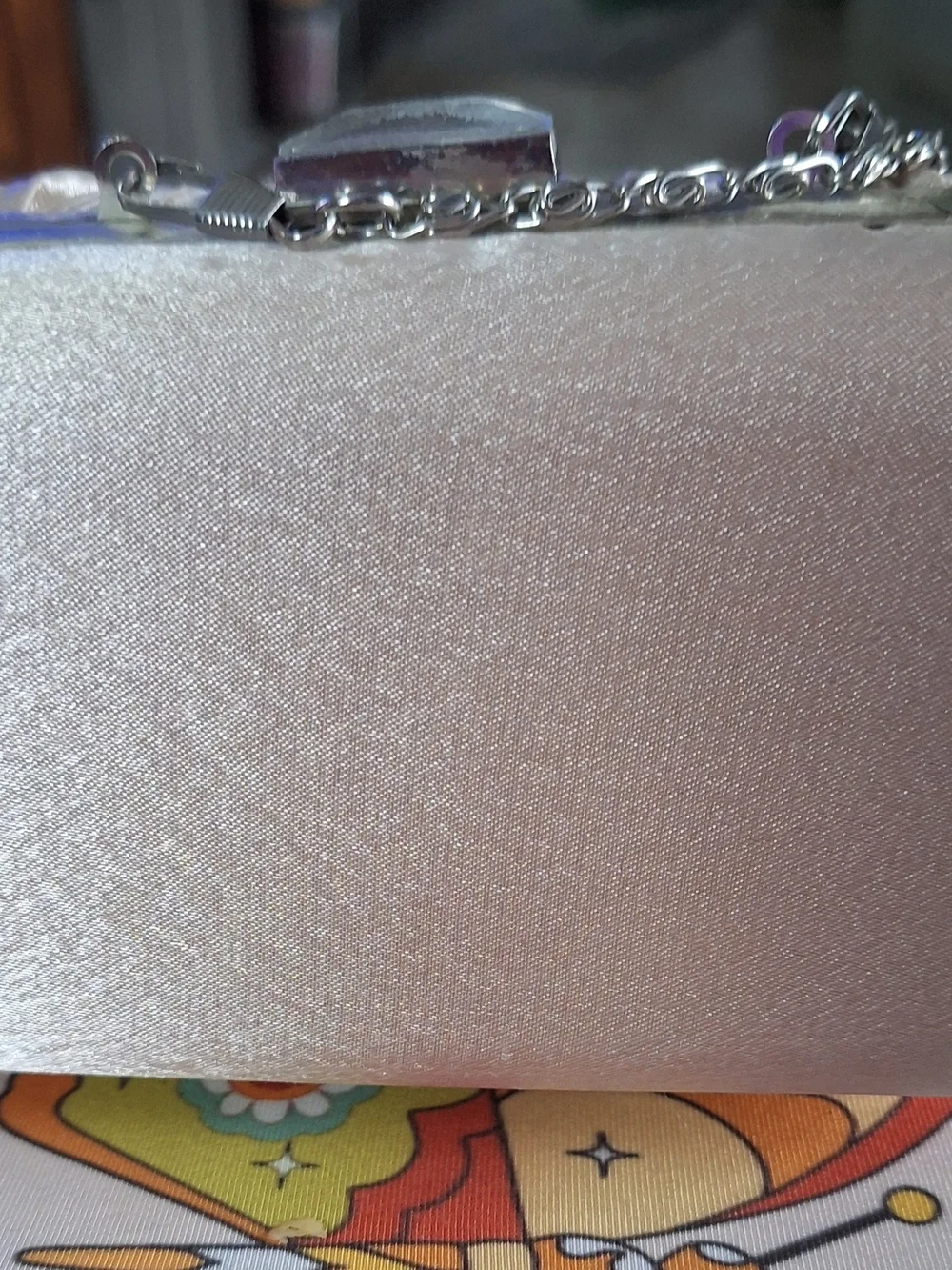 Charming Charlie Champagne Satin Clutch with Crystal Floral Accent